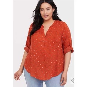 Torrid Orange Harper Diamond Dot Challis Pullover Blouse  Size 3